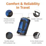 Amazon Basics 35-Inch Large Rolling Duffle Bag with Wheels and Handle, Travel Duffle Bag with Durable Ripstop Polyester Material, 2 Layers of Space, Multiple Interior and Exterior Pockets, Blue