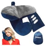 JPillow Travel Pillow for Airplanes – A Little Bulky, Expensive, and Takes a Couple of Minutes to Master, but Supports Your Head and Neck in Genuine Luxury – British Invention of The Year (Blue/Gray)