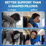 JPillow Travel Pillow for Airplanes – A Little Bulky, Expensive, and Takes a Couple of Minutes to Master, but Supports Your Head and Neck in Genuine Luxury – British Invention of The Year (Blue/Gray)