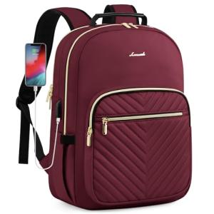 LOVEVOOK Laptop Backpack Purse for Women, Work Business Travel Computer Bags, College Nurse Backpack for Womens, Quilted Casual Daypack with USB Port, Fit 15.6 Inch Laptop, Wine Red