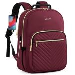 LOVEVOOK Laptop Backpack Purse for Women, Work Business Travel Computer Bags, College Nurse Backpack for Womens, Quilted Casual Daypack with USB Port, Fit 15.6 Inch Laptop, Wine Red