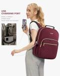 LOVEVOOK Laptop Backpack Purse for Women, Work Business Travel Computer Bags, College Nurse Backpack for Womens, Quilted Casual Daypack with USB Port, Fit 15.6 Inch Laptop, Wine Red