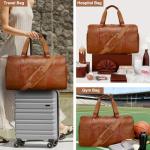 3-in-1 Leather Duffle Bag for Travel with Toiletry Bag and Shoe Compartment, Weekender Overnight Gym Bag for Men Women, Carry On Bag Fits 21 Inch Laptop