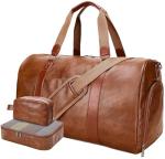 3-in-1 Leather Duffle Bag for Travel with Toiletry Bag and Shoe Compartment, Weekender Overnight Gym Bag for Men Women, Carry On Bag Fits 21 Inch Laptop