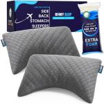 Sidney Sleep Set of 2 Mini Travel Size Neck Pillows - Knee Pillow - Back Lumbar Support - Curved Bed Pillow - 14 x 19 Inches - Adjustable Loft - Carry Backpack Included (Grey 2 Pack Mini)