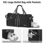 G4Free 65L Foldable Duffle Bag with Shoe Compartment for Travel Large Overnight Carry On Duffel Bag Packable for Men