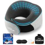 Upgraded Travel Pillow Memory Foam Neck Pillow Airplane- 360° Support Travel Pillows for Airplanes, With Eye Mask & Earplugs, Portable Carry Bag for Long Flights, Train| Best Travel Essentials