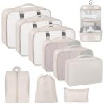 10 Set Packing Cubes for Travel, Travel Organizer with Hanging Toiletry Bag and Shoe Bag, Luggage Organizer Bags for Travel Essentials Women Men (Beige)