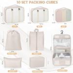 10 Set Packing Cubes for Travel, Travel Organizer with Hanging Toiletry Bag and Shoe Bag, Luggage Organizer Bags for Travel Essentials Women Men (Beige)