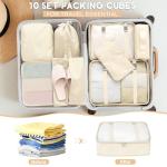 10 Set Packing Cubes for Travel, Travel Organizer with Hanging Toiletry Bag and Shoe Bag, Luggage Organizer Bags for Travel Essentials Women Men (Beige)