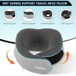 Upgraded Travel Pillow Memory Foam Neck Pillow Airplane- 360° Support Travel Pillows for Airplanes, With Eye Mask & Earplugs, Portable Carry Bag for Long Flights, Train| Best Travel Essentials