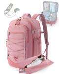 BAGSMART Carry On Backpack, 17.3 Inch Large Travel backpack Carry On Flight Approved, Personal Item Backpack Travel Bag With Shoe Bag, 27L Water Resistant Casual Daypack, Pink