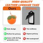 Cute Leather Luggage Tag Holder with Airtag Case Set,Hidden Compartment for AirTag Travel Suitcase Tracking Case with Stainless Steel Loop,Name ID Label(Persimmon)