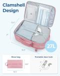 BAGSMART Carry On Backpack, 17.3 Inch Large Travel backpack Carry On Flight Approved, Personal Item Backpack Travel Bag With Shoe Bag, 27L Water Resistant Casual Daypack, Pink