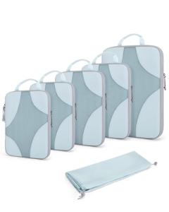 BAGSMART Compression Packing Cubes for Travel, Compressible Luggage Organizer for Cruise Ship, Lightweight Travel Essentials 6-Pack 1L+2M+2S+1Shoe Bag, Sky Blue