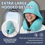 Travel Pillow with Extra Large Hood for Airplane Long Flights Privacy and Comfort Memory Foam with Skin-Friendly Cover for Road Trip Head&Neck Support for Plane Office Cars Sleeping & Rest (Mint Blue)