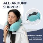 Travel Pillow with Extra Large Hood for Airplane Long Flights Privacy and Comfort Memory Foam with Skin-Friendly Cover for Road Trip Head&Neck Support for Plane Office Cars Sleeping & Rest (Mint Blue)