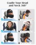 YFONG Travel Pillow for Long Flight Airplanes, Head Strap Combo with 3D Contoured Eye Mask for Sleep, Neck Pillow for Car Trip Essential, 360° Support Memory Foam Headrest, Prevent Head Bobbing, Black