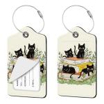 Nyixblyre 2 Pcs Luggage Tag for Suitcases, Black Cat Book Cute PU Leather Suitcase Tag Privacy Cover ID Label with Metal Loop, Personalized Baggage Identifier for Women Cruise Bag Travel Essentials