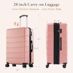 Sweetcrispy Carry on Luggage, Hard Shell ABS Suitcase with Double Spinner Wheels, Lightweight Expandable Rolling Suit Case with TSA Lock, 20 Inch Pale Pink