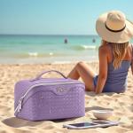 BOYATU Travel Makeup Bag Cosmetic Bags for Women: Large Capacity 3 Pcs Set Make up Bag with Compartments - Waterproof Vegan Leather Toiletry Organizer Bags with Handle - Travel Essentials(L01 Purple)