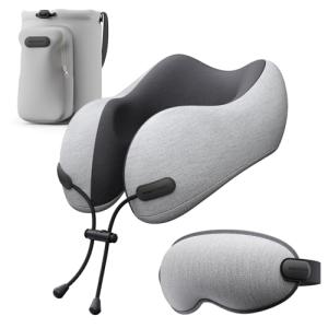 urnexttour Neck Pillow for Travel Memory Foam Design Models Pillows with Zero Eye Pressure 3D Eye Mask and Compact Bag Traveling Essentials Plane Car Flight Rest Sleeping Use Adult, Light Gray
