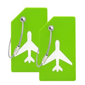 Silicone Luggage Tag with Name ID Card Perfect to Quickly Spot Luggage Suitcase (Plane 2Pcs Green)