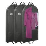 Stykontin Garment Bags for Hanging Clothes and Travel with 4" Gusseted, Suit Cover for Clothes,Coats,Suit,Jackets,Dress,Shirts,Skirt. (Black-50"-3pcs-Double zipper-Non-woven Fabric)