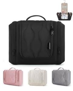 BAGSMART Travel Toiletry Bag for Women, Puffy Hanging Toiletry Bag with Hook, Water-resistant Toiletry Organizer for Full Sized Toiletries, Black
