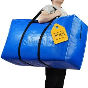 57 Gallon Extra Large Storage Bags, XXL Jumbo Large Moving Bags Heavy Duty, Storage Totes Moving Boxes Supplies for College, Foldable Duffle Bag for Travel, Christmas Tree Bag, 42x23x13.5inch - 4PACK