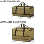 Laripwit Collapsible Duffle Bag with Wheels 130-170L Extra Large Expandable Travel Duffel Bag for Men Women Heavy Duty Military Duffle Bag for Camping Rolling Foldable Carry On Luggage, Brown