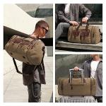 Wildroad 60L Travel Duffel Bag, Expandable Canvas Genuine Leather Duffle Bag Upgraded Overnight Weekender Bag Carry on Bag (Coffee, X Large-60L)