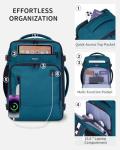 ECOHUB 17" Small Travel Backpack, United Airlines Personal Item Bag 17x10x9 with 16 Pockets, Water Resistant Rucksacks Fit 15.6" Laptop, AirTag Pocket, Lightweight Casual Daypack, 25L, Blue Green