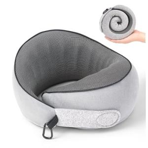KPNEOL Travel Pillow, 100% Pure Memory Foam Travel Neck Pillow Airplane Neck Support Ergonomic Design for Traveling Suitable for Airplanes,Offices and Cars-Grey