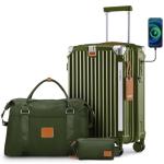 Joyway 20in Carry On Luggage with Cup Holder and USB Port, 25% Expandable Capacity, Smart Suitcase with Anti Slip Wheels and Handbag, Perfect for Men and Women 3 Piece Set DarkGreen