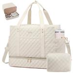 LOVEVOOK Large Travel Duffle Bag for Women, 45L Weekender Bags with Shoe Compartment & Wet Pocket, Quilted Carry On Personal Item Bag, Overnight Hospital Bags for Labor Delivery Beige