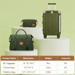 Joyway 20in Carry On Luggage with Cup Holder and USB Port, 25% Expandable Capacity, Smart Suitcase with Anti Slip Wheels and Handbag, Perfect for Men and Women 3 Piece Set DarkGreen