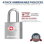 4 Pack TSA Approved Travel Luggage Locks with Keys, Aluminum Alloy Keyed Padlock, Small Metal Suitcase Lock, Weatherproof Padlocks for Backpack, Gym Locker, Bag, Case, Jewelry Box, Anti Theft-Silver