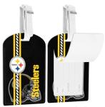 AYYQHC 2 Pack Leather Football Sport Fan Luggage Tag for Suitcase，Black Yellow Design Travel Suitcase Tag with Privacy Flap Address Labels