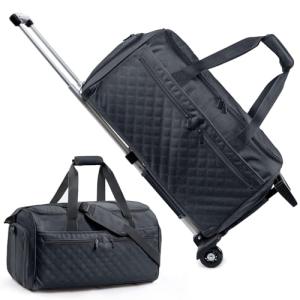 ELCUPA Garment Bags for Travel with Wheels- Carry on Garment Duffle Bag for Men Women, 2 in 1 Large Travel Duffel Bags with Shoes Compartment Hanging Suit Dress Weekender Bag Personal Item Travel Bag