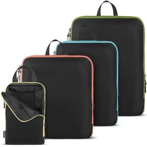 Compression Packing Cubes Set - 4 Carry-On Suitcase Organizer Bags with Compression & Inside Pockets