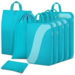 8 Set Compression Packing Cubes Travel, Expandable Travel Cubes for Carry on Luggage, Suitcase Organizer Compression Bags for Travel Essentials, Turquoise