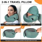 Vzpeun Travel Pillow - Hooded Neck Pillow Airplane Memory Foam Filling for Plane, Office, Cars Sleeping, Road Trip, Long Flights, Portable Plane Accessories, Includes Eye Mask & Earplugs (Green)