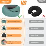 Vzpeun Travel Pillow - Hooded Neck Pillow Airplane Memory Foam Filling for Plane, Office, Cars Sleeping, Road Trip, Long Flights, Portable Plane Accessories, Includes Eye Mask & Earplugs (Green)