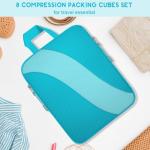 8 Set Compression Packing Cubes Travel, Expandable Travel Cubes for Carry on Luggage, Suitcase Organizer Compression Bags for Travel Essentials, Turquoise