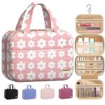 HOTOR Travel Toiletry Bag - Hanging Toiletry Bag for Women & Men, Makeup Bag/Big Comparment, Waterproof for Travel Accessories, Travel Essentials, Medium, Pink with White Daisy