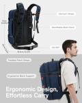 Tolaccea Travel Backpack, TSA Flight Approved Carry On Laptop Backpack for Women Men, Dual Laptop Storage for 17.3" and 15.6" Laptop, Large Luggage Backpack 40-45L Expandable (Navy Blue)