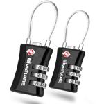 2 Pack TSA Approved Luggage Locks, Cable Suitcase Travel Lock Alloy, Set Your Own Combination Metal Zipper Padlock, 3-Digit Long Shackle Padlocks for Gym Locker, Golf Bag, Case Anti Theft-Black