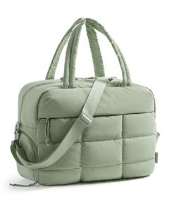 BAGSMART Puffer Travel Duffel Bag, Small Gym Bag for Women, Water-resistant Weekender with Shoe Compartment, Green