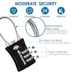 2 Pack TSA Approved Luggage Locks, Cable Suitcase Travel Lock Alloy, Set Your Own Combination Metal Zipper Padlock, 3-Digit Long Shackle Padlocks for Gym Locker, Golf Bag, Case Anti Theft-Black